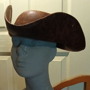 Faux Brown Leather Tricorn Hat